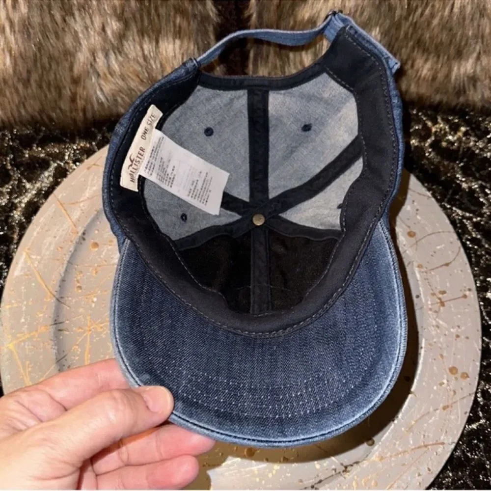Hollister OS Unisex Denim Blue White Burgundy Coral California Logo Cap